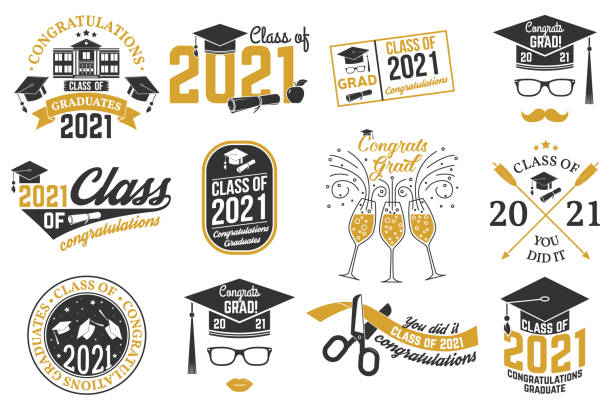 Set of Vector Class of 2021 badges Concept for shirt, print, seal, overlay or stamp, greeting, invitation card. Typography design- stock vector. Set of Vector Class of 2021 badges. Concept for shirt, print, seal, overlay or stamp, greeting, invitation card. Typography design- stock vector. graduation stock illustrations