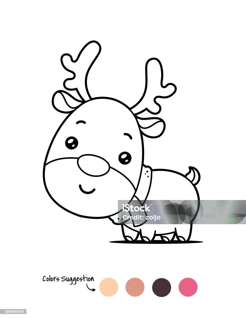 Ilustración de Página Para Colorear Renos De Navidad y más Vectores Libres  de Derechos de Kawaii - Kawaii, Navidad, Animal - iStock