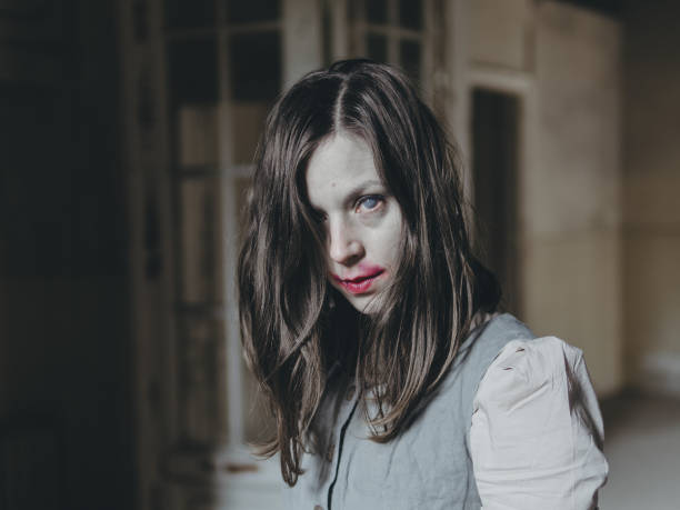 istock Blind woman portrait with grey eyes 1281064996