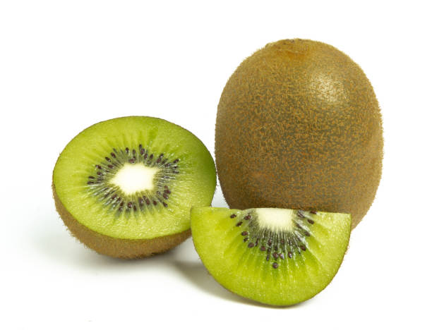 istock Kiwi fruit whole and sliced, isolated on white background. 1281065359