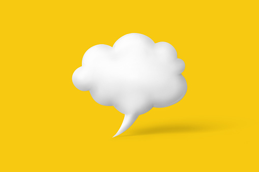 3d render of cartoon speech bubble isolated on yellow background with copy space
