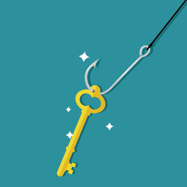 istock Fishing rod with key. The concept of a key trap. Vector illustration 1281067153