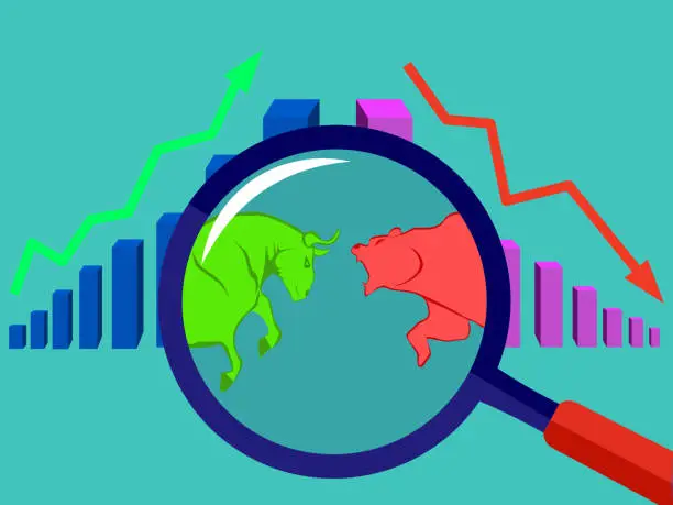 Vector illustration of Bull and bear stock market financial bar chart vector