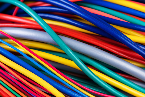 Multicolored electrical computer cable colorful background