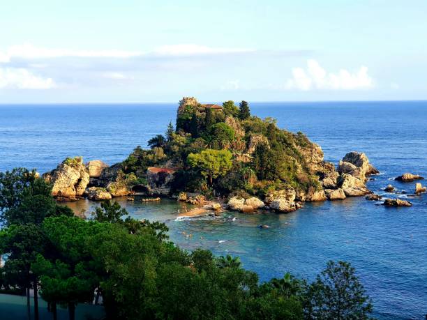 Isola Bella Island Beautiful little island in Taormina, Sicily, Italy isola bella taormina stock pictures, royalty-free photos & images