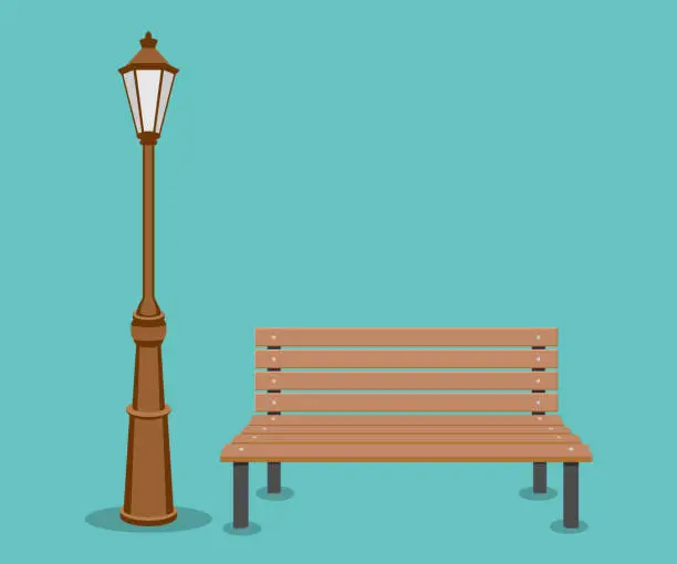 Vector illustration of Bench and streetlight isolated on background. Vector illustration.