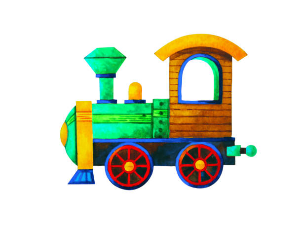 istock green train retro cartoon watercolor painting illustration design 1281075152