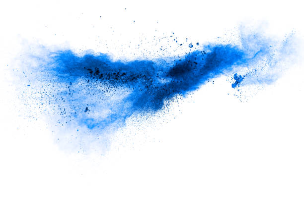 istock Blue color powder explosion on white background. 1281078939