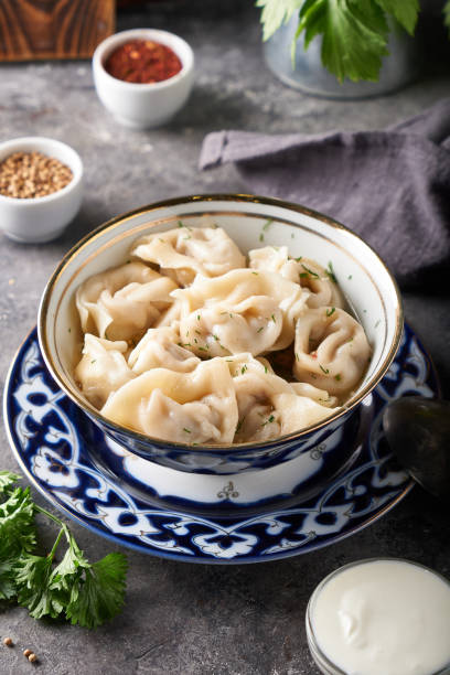 istock Traditional azian Manti, dumplings with minced meat Close up 1281079006