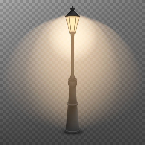 ilustraciones, imágenes clip art, dibujos animados e iconos de stock de linterna luminosa de la calle vieja aislada sobre fondo transparente. ilustración vectorial. - street night street light lamp