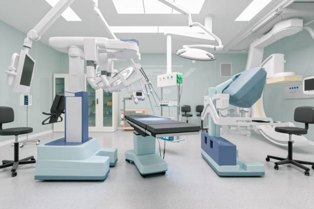 apparecchiature di chirurgia robotica in sala operatoria - chirurgia robotica foto e immagini stock