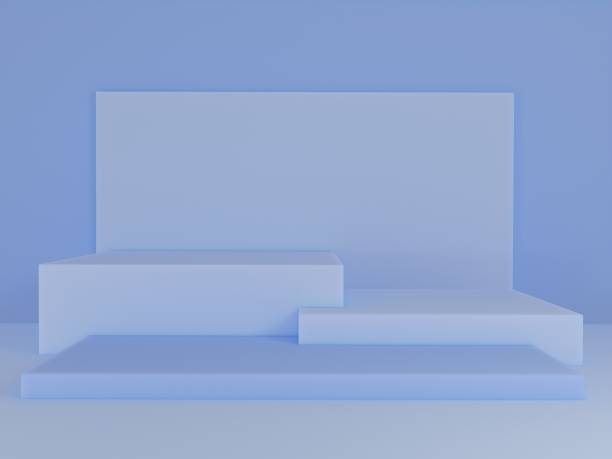 istock Scene with podium for mock up presentation in blue color and minimalism style with copy space, 3d render abstract background design 1281084430