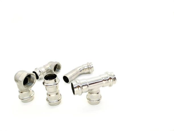 istock Stainless steel fittings on white background 1281085027
