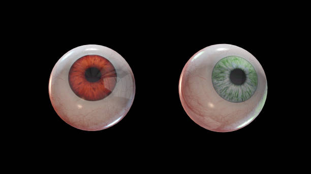 istock 3d render Evil scary eyes of green and red color on black background 1281085482