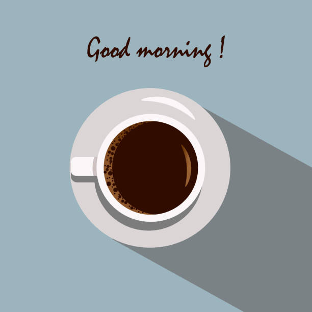 ilustrações de stock, clip art, desenhos animados e ícones de black coffee in a cup - good morning. - coffee top view