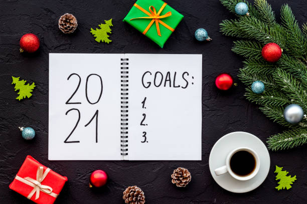 istock New year goals and plan concept, top view. Flat lay 1281086777