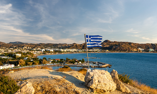 Viewpoint over Faliraki resort in Rhodes - the sea, the beach and the surrounding hills