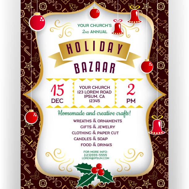 illustrazioni stock, clip art, cartoni animati e icone di tendenza di poster per bazar delle vacanze invernali. - bazaar