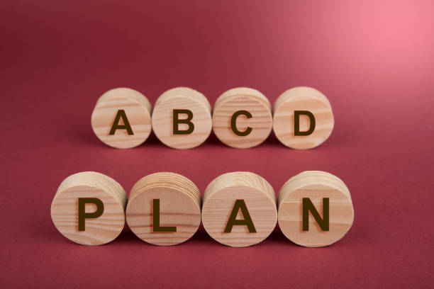 istock Plan A B C  sign on a wooden circles on a red 1281093976