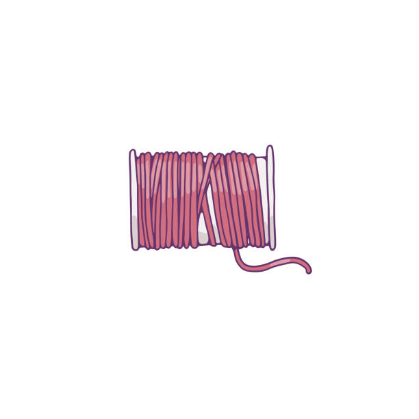 ilustraciones, imágenes clip art, dibujos animados e iconos de stock de bobina de hilo de costura púrpura una ilustración vectorial aislada de dibujos animados planos - white background string spool sewing item