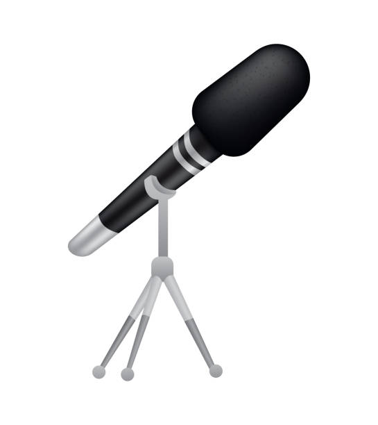 istock Microphone. Recorder or dictaphone for reporters. Record for multimedia. Professional media music studio equipment. Metal sound mic vector icon 1281097008