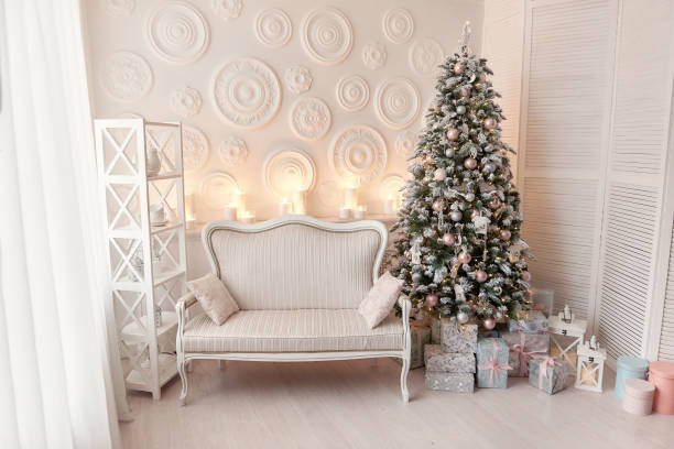 istock Living room interior with sofa decorated chic Christmas tree 1281103755