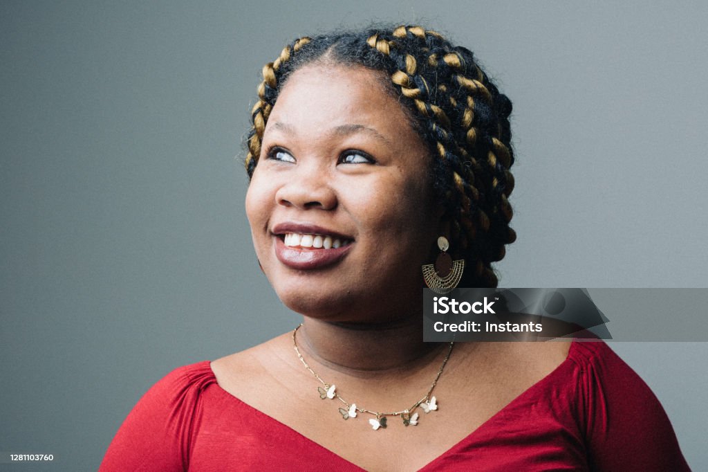Headshot of a happy young pregnant woman, in all her beauty. Real people photography. One Woman Only Stock Photo