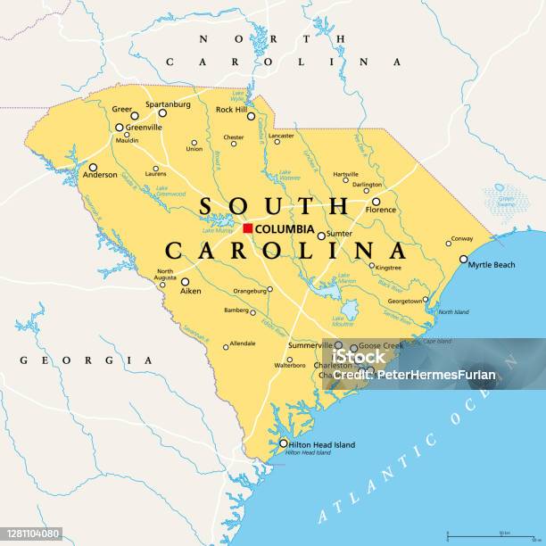 South Carolina Sc Political Map The Palmetto State Stock Illustration - Download Image Now