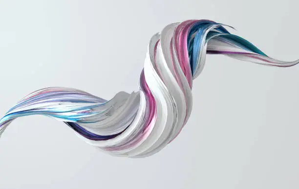 Colorfull dynamic abstract twisted shape. 3d render vawe, spiral. Computer generated geometric illustration