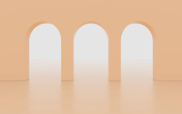 istock 3d rendering. Arch hallway simple geometric background, architectural corridor, portal, arch columns inside empty wall. Modern minimal concept 1281109478