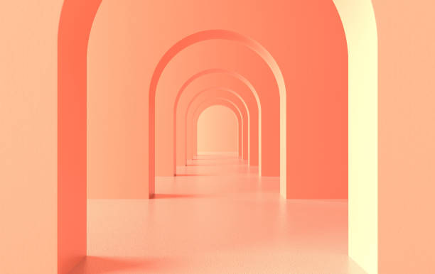 istock 3d rendering. Arch hallway simple geometric background, architectural corridor, portal, arch columns inside empty wall. Modern minimal concept 1281109486