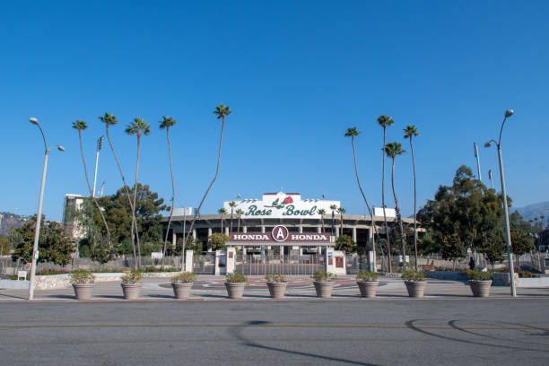 The Rose Bowl is a United States outdoor athletic stadium October 2020 - Pasadena, California, USA:  The Rose Bowl is a United States outdoor athletic stadium ucla photos stock pictures, royalty-free photos & images