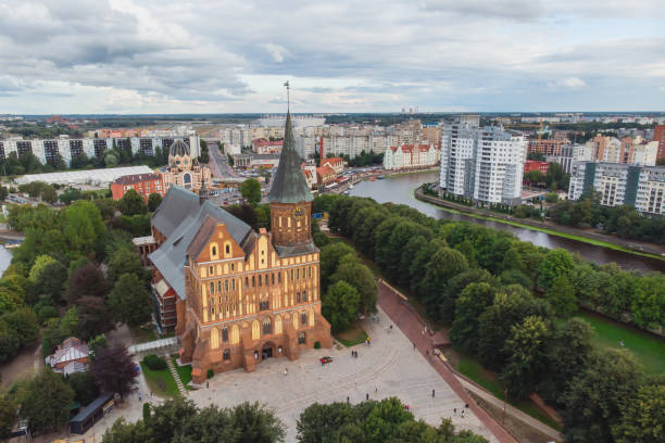 Aerial view of a Kaliningrad, former Koenigsberg, Kaliningrad Oblast, Russia, with Fishermen Village and Konigsberg Cathedral Aerial vibrant view of a Kaliningrad, former Koenigsberg, Kaliningrad Oblast, Russia, with Fishermen Village and Konigsberg Cathedral immanuel stock pictures, royalty-free photos & images