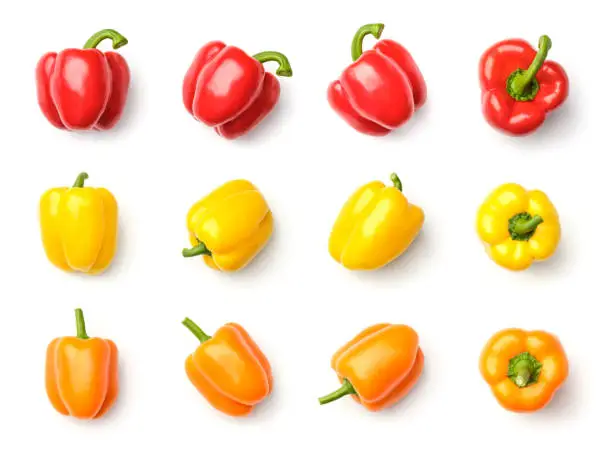 Collection of peppers isolated on white background. Set of multiple images. Part of series