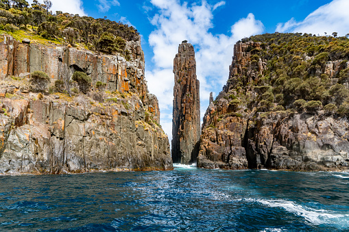 Cape Hauy, Eaglehawk Neck coastal cliff view on Tasman National Park conservation area, Port Arthur, Tasmania, Australia.