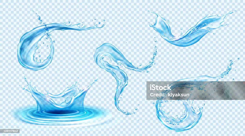 Conjunto vetorial de respingos de água clara azul - Vetor de Água royalty-free