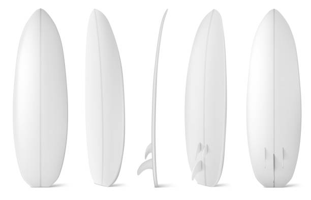 белая доска для серфинга спереди, сбоку и сзади - surfing wave surf surfboard stock illustrations