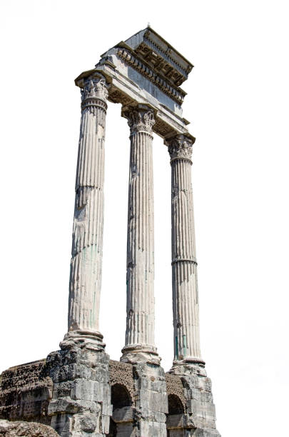 Ancient ruins - roman columns isolated on white background stock photo