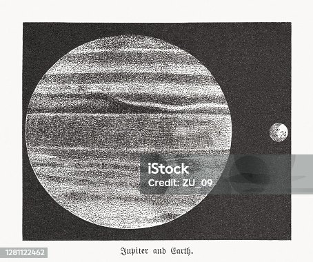 istock Size ratio of Jupiter and Earth, wood engraving, published 1893 1281122462