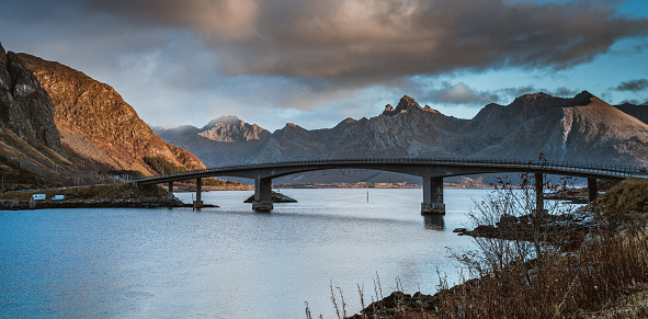 Bridge to the island of Gimsøya, belonging to the Lofoten archipelago in Norway, Scandinavia
