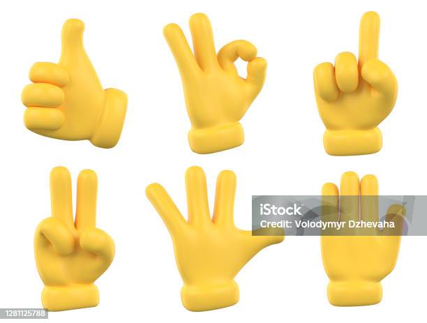 Set Of Hands Gesture Icons And Symbols Yellow Emoji Hand Icons Different Gestures Hands Signals And Signs 3d Illustration Stock Photo - Download Image Now