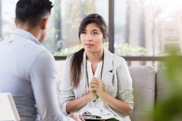 istock Caring female counselor listens to patient 1281125921