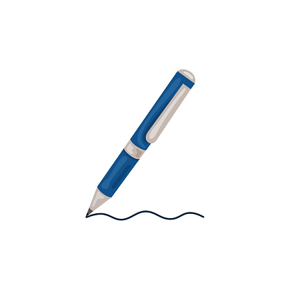 The blue pen draws a wavy line.