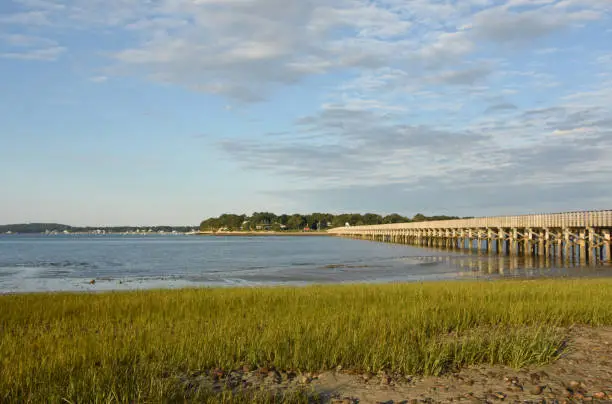 Pretty view of Duxbury Bay at low tide in Massachusetts.