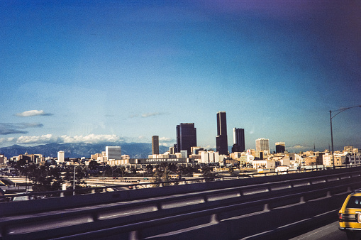 Downtown Los Angeles Skyline during the 1950's. Downtown, comprising diverse smaller areas such as Chinatown, Little Tokyo and the Arts District, offers renowned art museums, cutting-edge restaurants & hip bars. Modern high-rises mix with architectural landmarks, such as El Pueblo de Los Angeles, the city’s 1781 birthplace. Anchoring the Music Center performing arts complex is Walt Disney Concert Hall, with striking steel architecture designed by Frank Gehry. Copyright has expired on this artwork. Digitally restored historic photos.