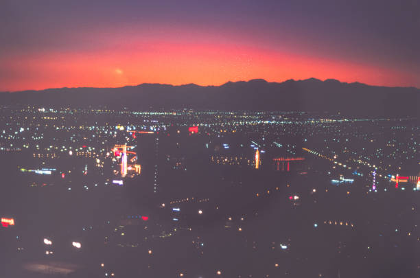 Las Vegas Nevada in the late 1950's. Las Vegas, in Nevada’s Mojave Desert, is a resort city famed for its vibrant nightlife, centered around 24-hour casinos and other entertainment options. Its main street and focal point is the Strip, just over 4 miles long. This boulevard is home to themed hotels with elaborate displays such as fountains synchronized to music as well as replicas of an Egyptian pyramid, the Venetian Grand Canal, and the Eiffel Tower.
