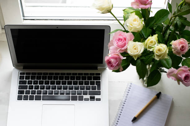 istock Elegance and romantic workspace at home 1281129005