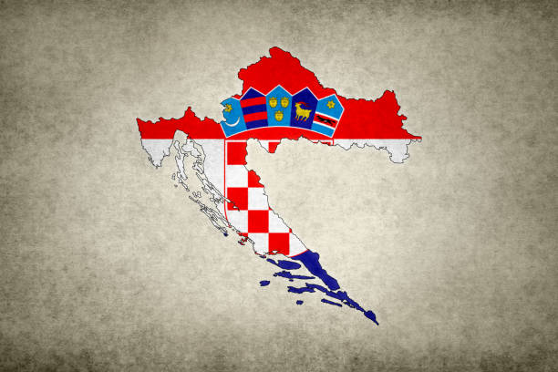istock Grunge map of Croatia with its flag printed within 1281131239