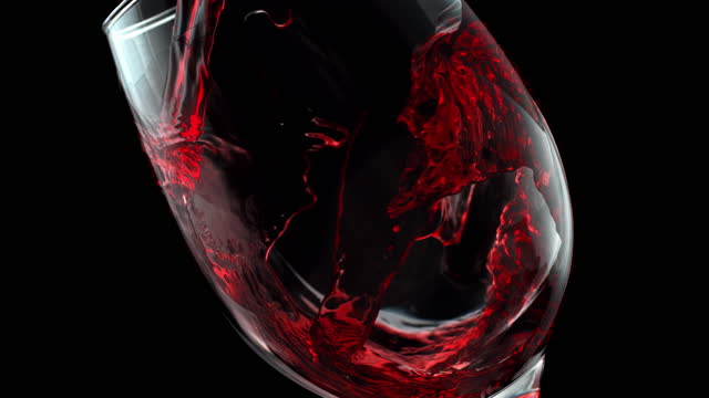 Red Wine Forming Waves in a Crystal Wineglass in Slow Motion 1000fps