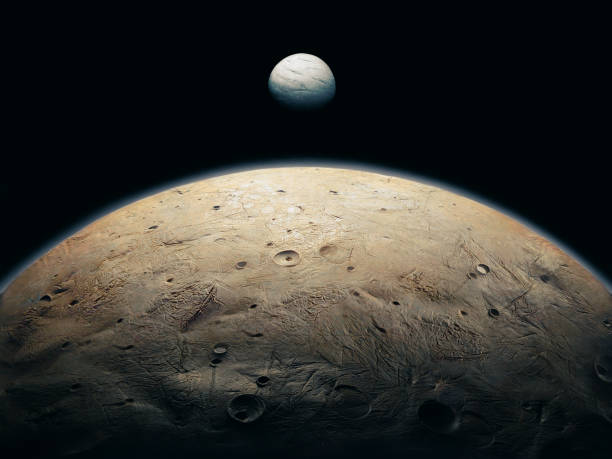 istock Rocky planet with craters and satellite, realistic surface of an alien planet 1281133260